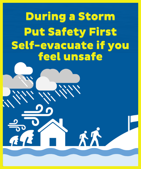 During a Flood Put Safety First Self evacuate if you feel unsafe. 1